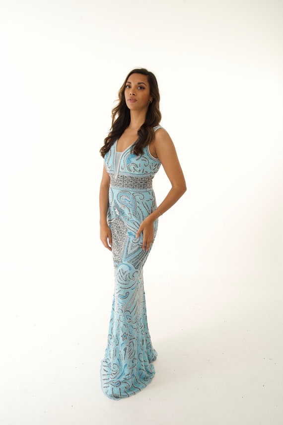 green emerald velvet dress Dave and Johnny Long Turquoise Prom Dress 11161 Turquoise / 00