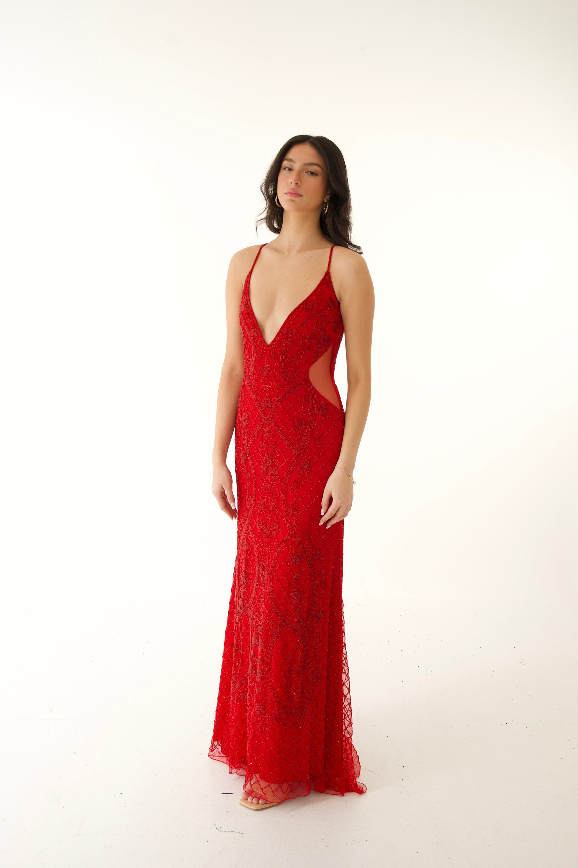 Sexy red plain sleeveless evening cheap dress