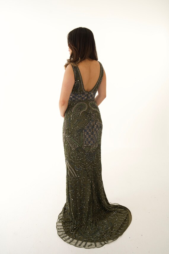 Olive Green Beaded Gown: Formal Embroidered Beadwork Dress - Etsy Israel