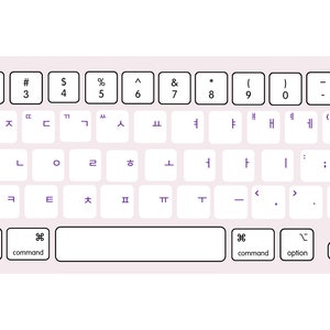 May include: A light pink wireless keyboard with white keys and purple lettering. The keyboard has a standard layout with numbers, letters, and symbols. The keys include Korean characters. The top left corner has the text "by Seyne Yesi".