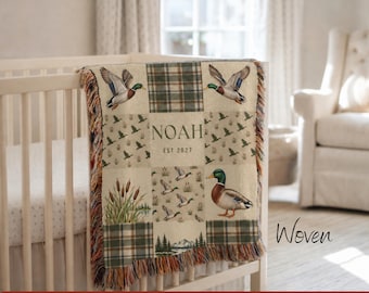 Custom Woven Mallard Duck Baby Blanket Personalized Infant Nursery Baby Boy Hunting Decor Outdoorsman Nursery Woodland Baby Shower Keepsake