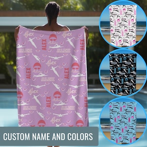 Custom Swim Towel Personalized Swimmer Gift with Name Swimming Senior Night Gift for Athlete Girl Boy Swim Team Gift for Coach Beach Towel