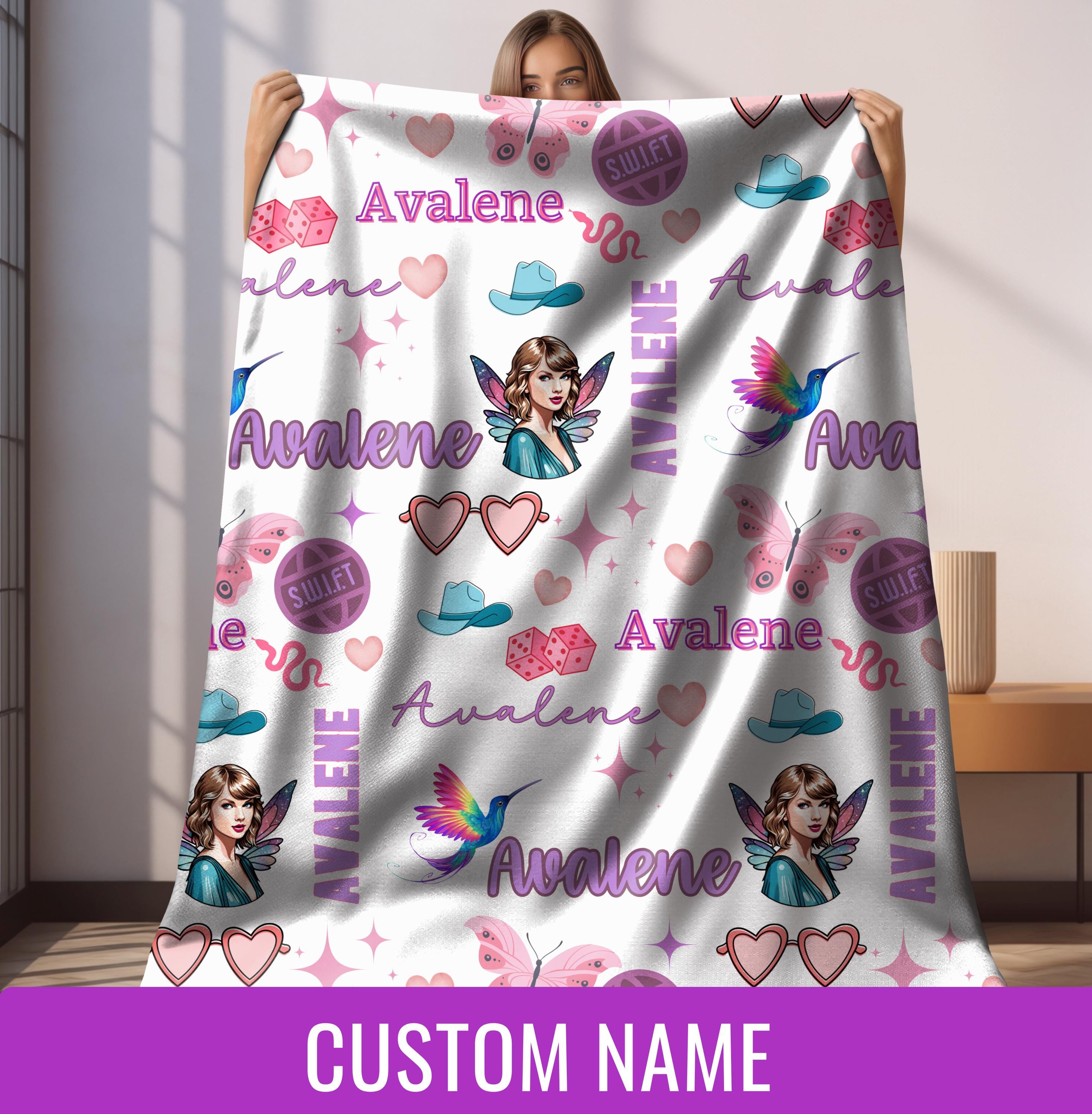 Discover Custom Swift Inspired Blanket For Girls Custom Name on Blanket Merch Gift