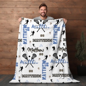 Personalized Lacrosse Blanket Gift for Lacrosse Player Gift for Lacrosse Boy Custom Blanket with Name Blanket for Sports Room Decor