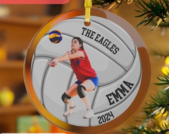 Custom Photo Volleyball Ornament Personalized Glass Ornament for Volleyball Player Team Gift Christmas Decoration Senior Gift Keepsake