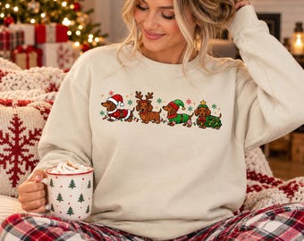 Christmas Dachshund Shirt Cute Weiner Dog Christmas Tee Funny Sausage Dog Holiday Shirt Santa Dachshund Sweatshirt Dog Mom Christmas Gift