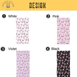 May include: A design featuring four color options: white, pink, violet, and black. Each option displays a repeating pattern of cartoon owls, hearts, and names. The names are Isla, Stella, Layla, and Lilly. The design is for a baby blanket.