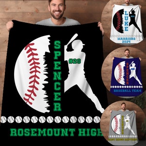 May include: Black and green fleece blanket with a white baseball graphic and the text "SPENCER" and "ROSEMOUNT HIGH".