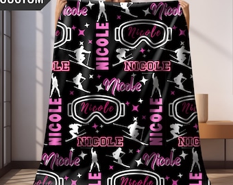 Custom Ski Blanket Personalized Downhill Skiing Gift for Ski Lover Ski Racing Team Gift for Ski Baby Gift Ski Room Decor Ski Gift Men Woman