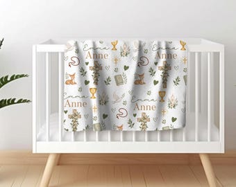 Personalized Baptism Blanket Custom Baby Name Christening Gift Christian Baby Blanket Baptism Gift for Girl Boy Godchild Keepsake with Name