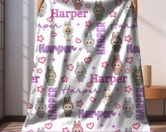 Kawaii Monsters Kids Blanket Personalized Girl Name Blanket Custom Kawaii Merch Cozy Plush Gift for Boys Bedroom Decor Kids Bedding Birthday