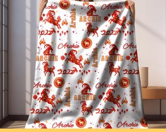 Personalized 2027 Year of the Goat Blanket Chinese New Year Baby Blanket Custom Name Fire Goat Lunar New Year Gift Baby Keepsake Baby Shower