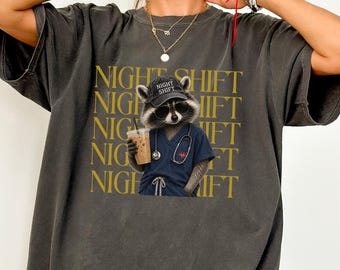 Funny Racoon Nurse Shirt Vintage Style RN Gift Night Shift Medical Worker Pediatric Nurse Shirt Medical Staff Funny Tee Doctor Hoodie Grad