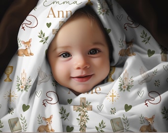 Personalized Baptism Blanket Custom Baby Name Christening Gift Christian Baby Blanket Baptism Gift for Girl Boy Godchild Keepsake with Name
