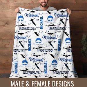 Custom Swim Blanket Personalized Swimmer Gift with Name Swimming Senior Night Gift for Athlete Girl Boy Swim Team Gift for Coach Room Decor