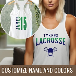 Custom Lacrosse Shirt for Women Sport Team Tshirt Logo Front and Back Personalized Lacrosse Mom Tee Shirt for Coach Gift Lacrosse Tank Top