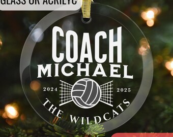 Custom Volleyball Coach Ornament Personalized Glass Ornament with Team Name for Coach Team Gift Christmas Decoration Acrylic Gift Keepsake
