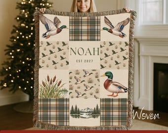 Custom Woven Mallard Duck Baby Blanket Personalized Infant Nursery Baby Boy Hunting Decor Outdoorsman Nursery Woodland Baby Shower Keepsake
