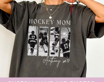 Custom Hockey Mom Shirt with Photos Personalized Hockey Mama Sweatshirt Senior Night Gift Hockey Player Photo Collage Tee Sports Mom Hoodie