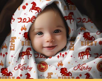 Jaar van het vuur paard gepersonaliseerde naam aangepaste deken baby mijlpaal cadeau paard 2026 baby Chinees nieuwjaar deken kerstcadeau pluche