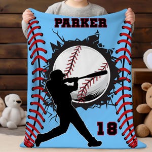 Manta de béisbol personalizada con nombre y número. Manta de béisbol personalizada. Regalo para fanáticos de los deportes. Idea de regalo para mamás de béisbol.