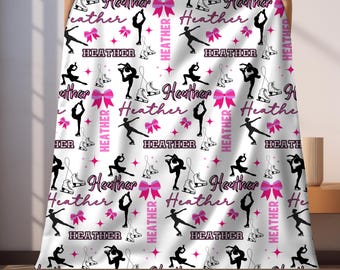 Custom Figure Skating Blanket Personalized Gift for Figure Skater Name on Throw Ice Skater Gift Room Decor Birthday Gift for Granddaughter