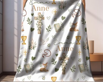 Personalized Baptism Blanket Custom Baby Name Christening Gift Christian Baby Blanket Baptism Gift for Girl Boy Godchild Keepsake with Name