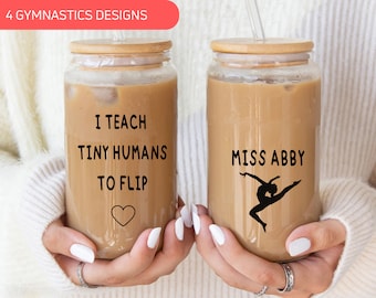 Custom Gymnastics Coach Gift Tumbler 16oz Personalized Gymnastics Gift Glass Sipper Iced Coffee Mug Gift Holiday Gift for Coach with Name