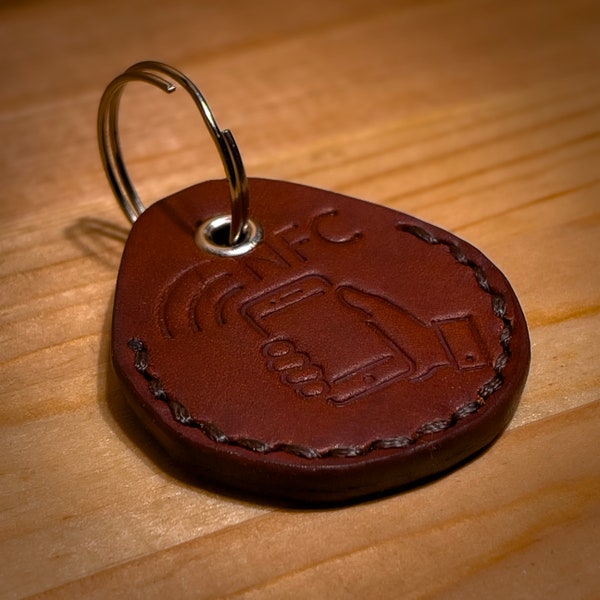 Leather keyring with NFC tag inside. Handmade, delivery from Ukraine.