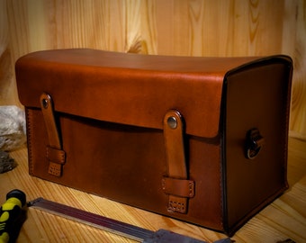 Leather tool bag. Toolbox for instruments for home or car. Leather box. Handmade