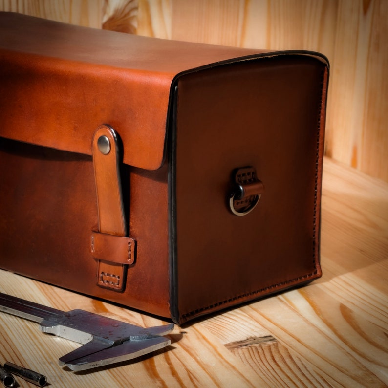 Leather Tool Bag. Toolbox for Instruments for Home or Car. Leather Box
