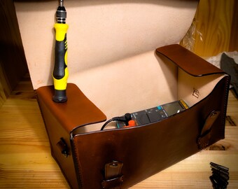Leather Tool Bag. Toolbox for Instruments for Home or Car. Leather