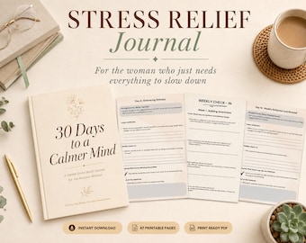 Diário de 30 dias para alívio do estresse para mulheres, livro de exercícios para saúde mental e alívio da ansiedade, PDF imprimível de mindfulness diário, diário para lidar com excesso de pensamentos