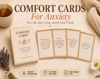 Comfort Cards for Anxiety Printable, Mental Health Support Cards, Overthinking Help, Emotional Support, Calm Mind Toolkit PDF