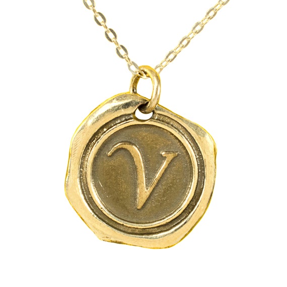 Initial Wax Seal Necklace in 14kt Gold Plated Sterling Silver or