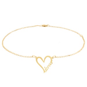 Heart Name Anklet in 14kt Yellow Gold Plated Sterling Silver, or Classic Sterling Silver, Stamped .925