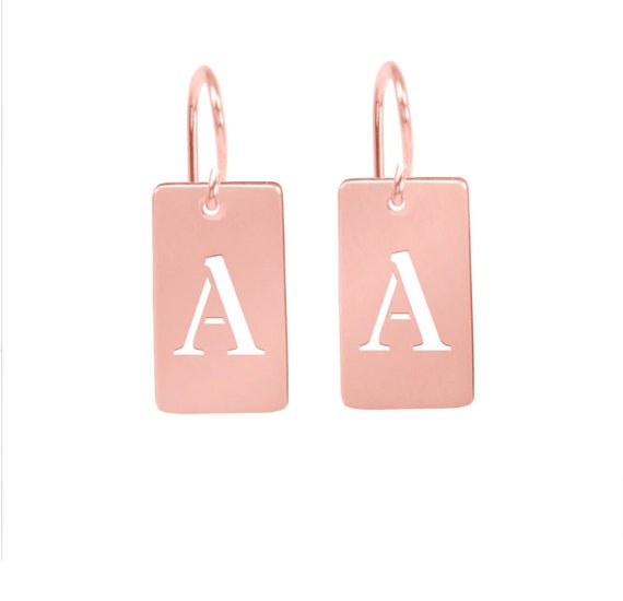 Rectangle Tab Initial Earring - Etsy