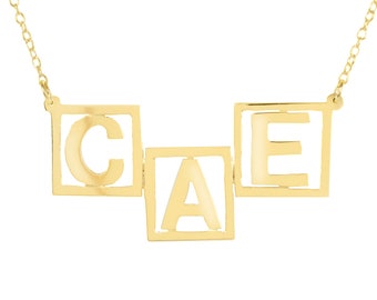 Personalized Family Initial Necklace: 14kt Gold Plated Sterling Silver