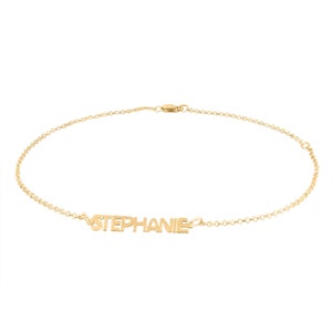 Mini Name Anklet in 14kt Gold Plated Sterling Silver or Classic Sterling Silver, Stamped .925