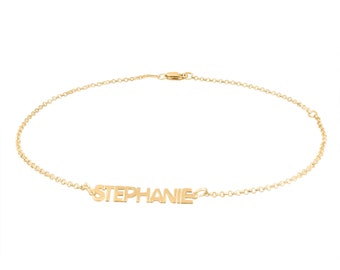 Mini Name Anklet in 14kt Gold Plated Sterling Silver or Classic Sterling Silver, Stamped .925