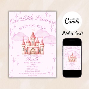Invitación de cumpleaños de princesa: Castillo rosa, fiesta de niña (descarga digital)