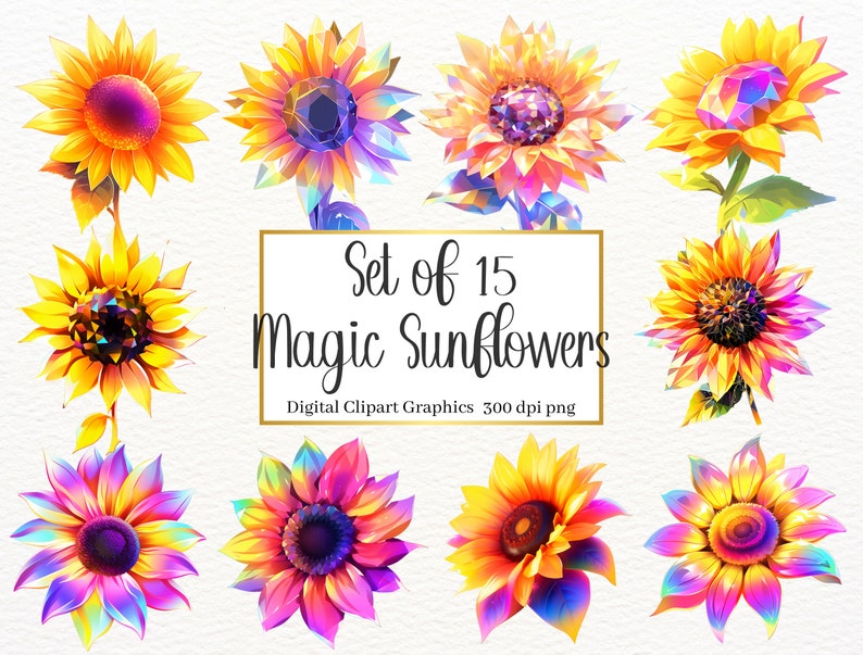 Sunflower Clip Art, Clip Art Bundle, Transparent PNG, Digital Download ...