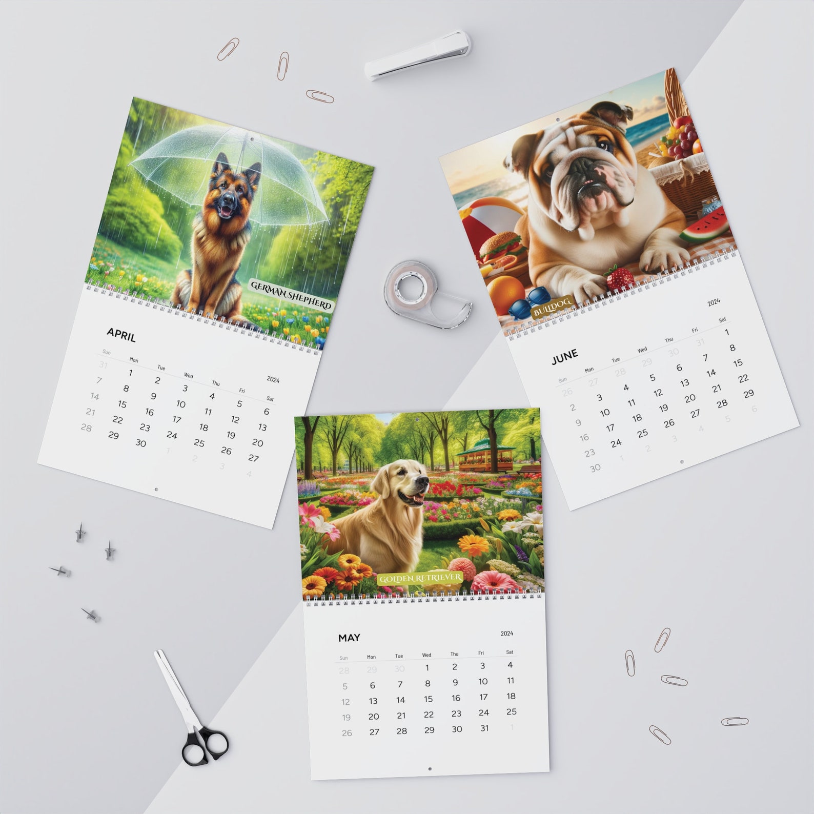 2024 Wall Calendar, 2024 Dog Calendar, Dog Breed Calendar, Unique Wall