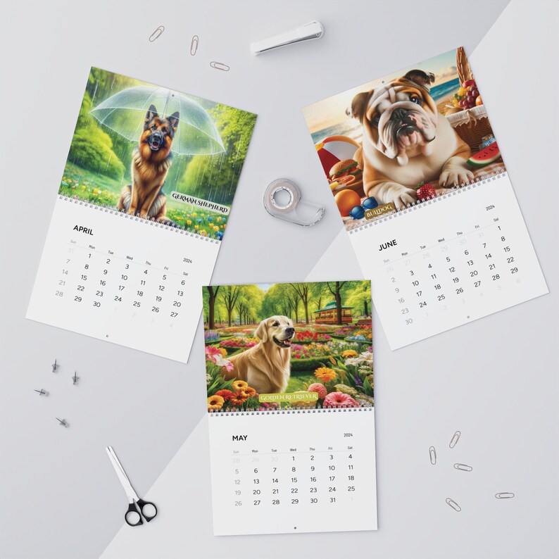2024 Wall Calendar, 2024 Dog Calendar, Dog Breed Calendar, Unique Wall