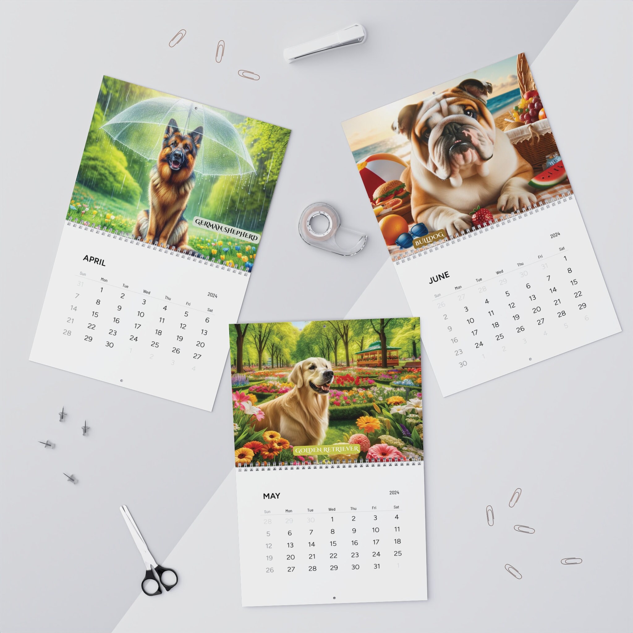 2024 Wall Calendar, 2024 Dog Calendar, Dog Breed Calendar, Unique Wall