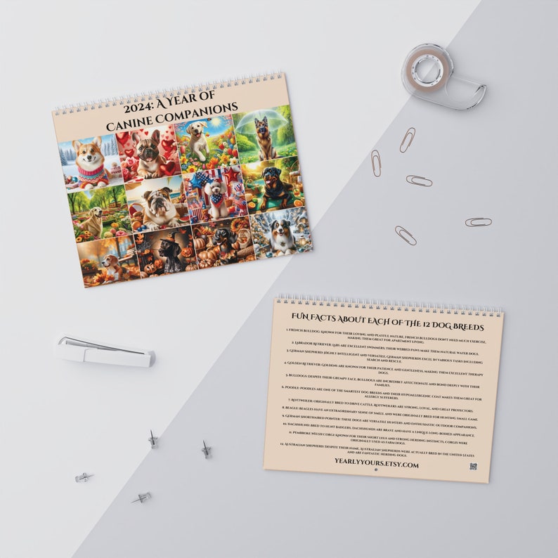 2024 Wall Calendar, 2024 Dog Calendar, Dog Breed Calendar, Unique Wall