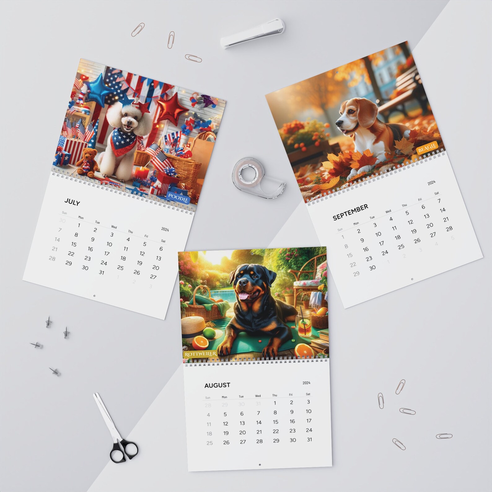 2024 Wall Calendar, 2024 Dog Calendar, Dog Breed Calendar, Unique Wall