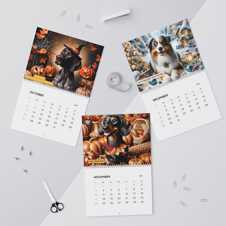 2024 Wall Calendar, 2024 Dog Calendar, Dog Breed Calendar, Unique Wall