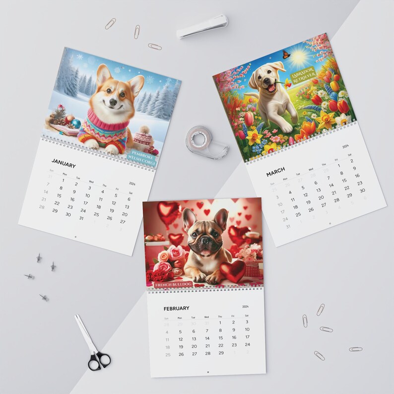2024 Wall Calendar, 2024 Dog Calendar, Dog Breed Calendar, Unique Wall