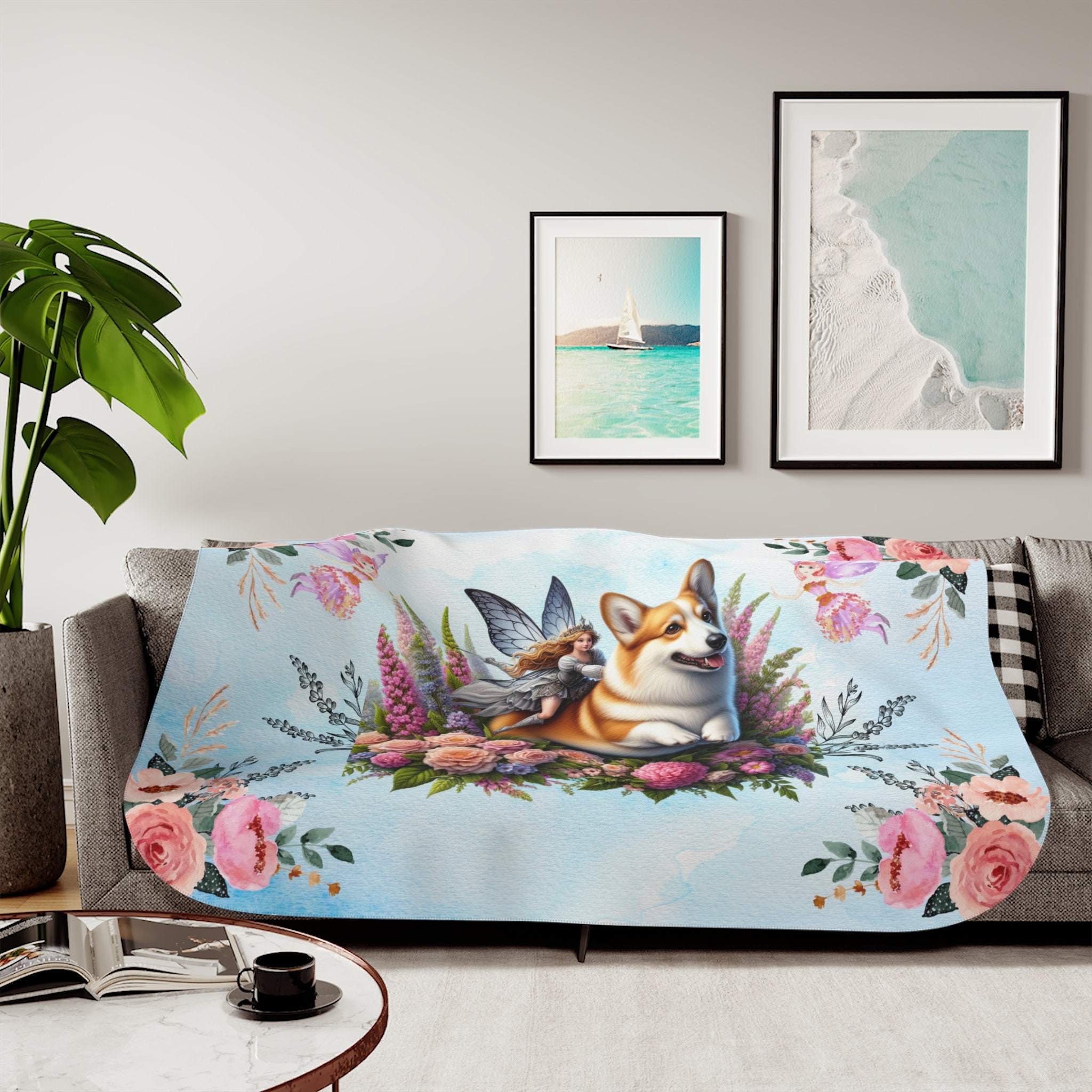 Fairytale Corgi Blanket Whimsical Fairy Riding Corgi Through Flower Hedge on Cozy Fleece Etsy Canada